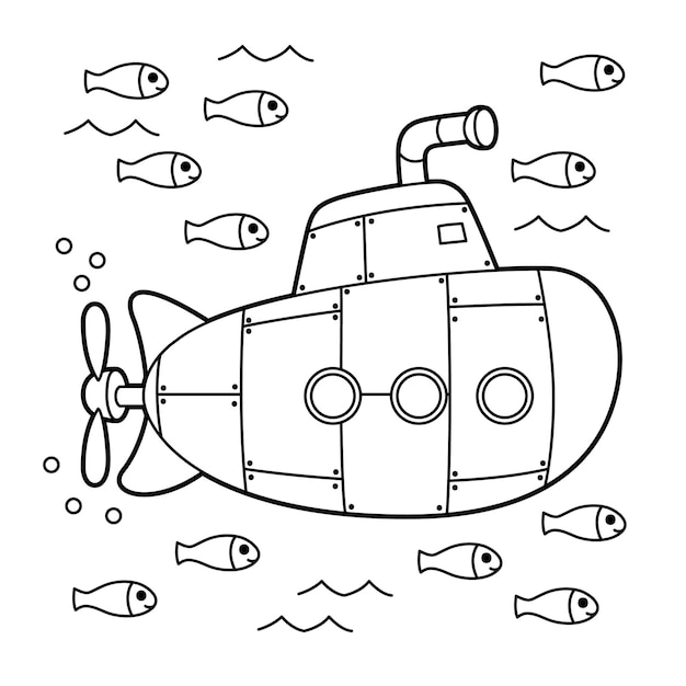 Premium vector submarine coloring page