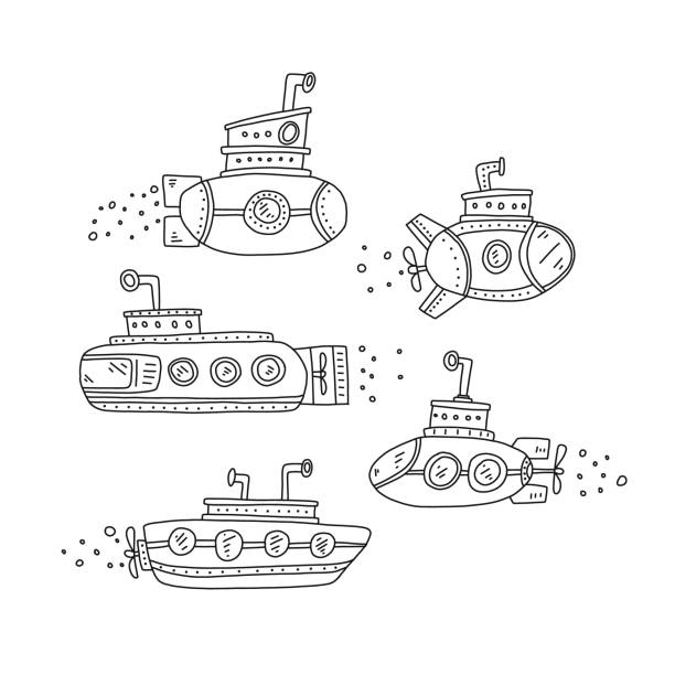 Advertising poster set submarine quick sketch stock illustration