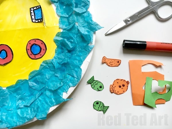 Rocking paper plate submarine craft for preschoolers