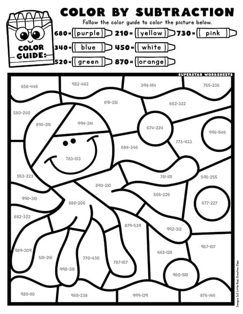 Subtraction color by number