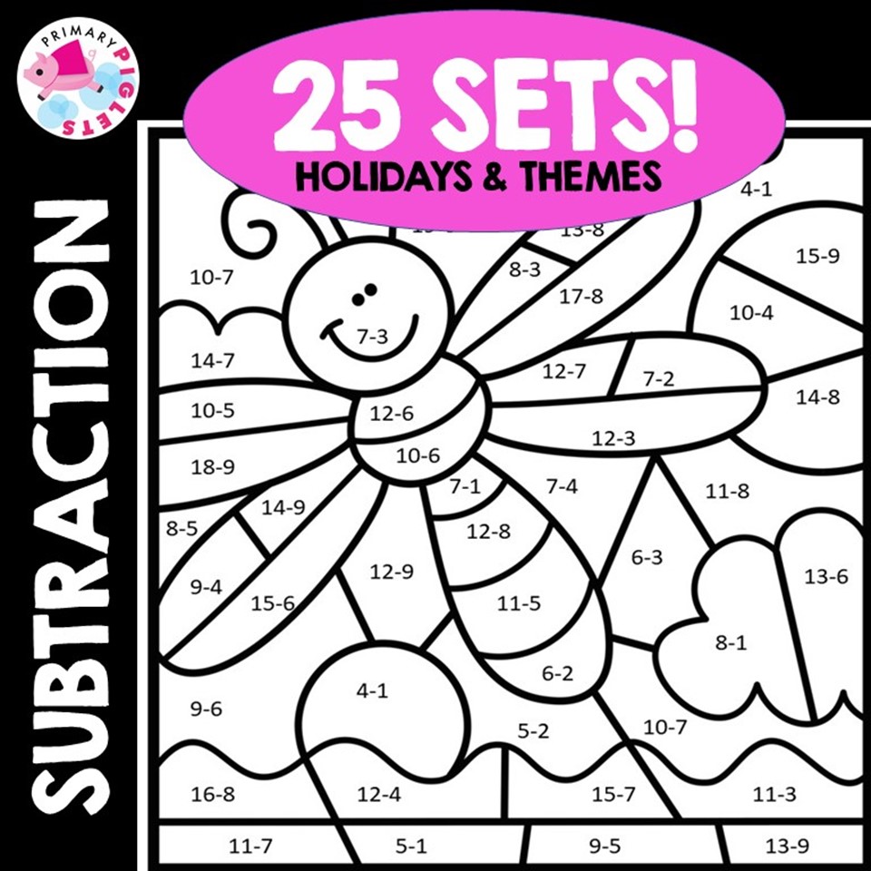 Subtraction color by code subtraction color by number subtraction math coloring sheets coloring pages subtraction facts