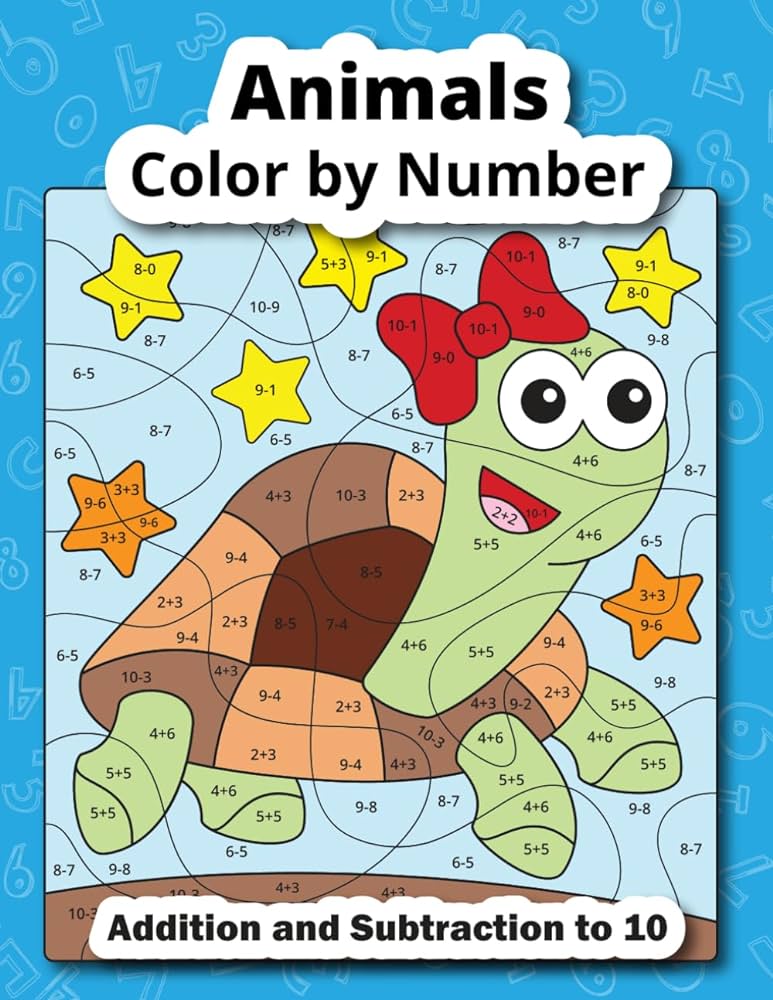 Color by number addition and subtraction to math coloring book meducolara books