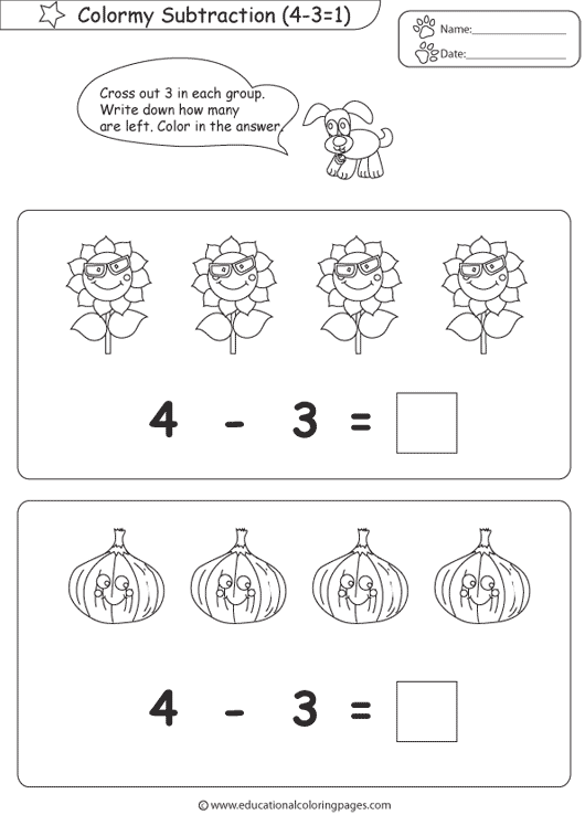 Subtraction coloring pages