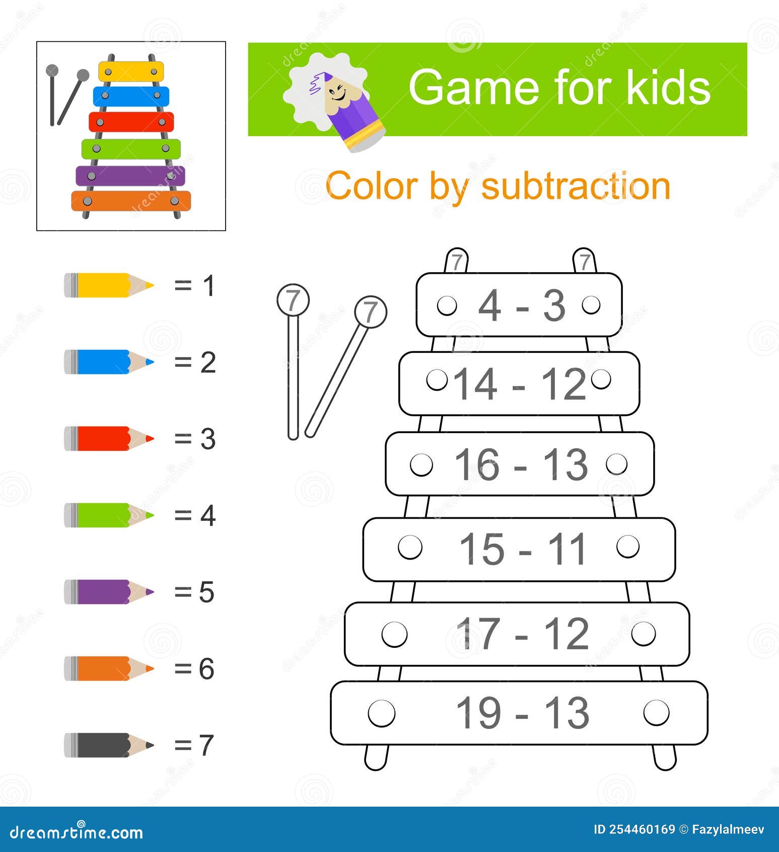 Color by subtraction coloring pages flat style design stock vector