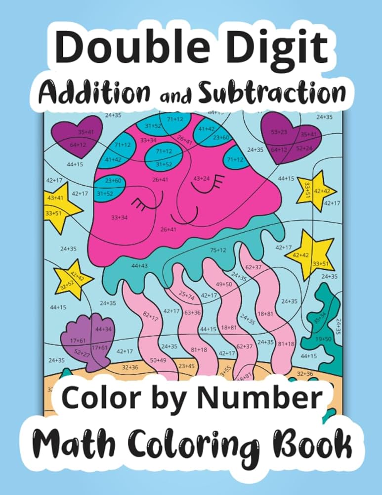 Double digit addition and subtraction color by number math coloring book meducolara books