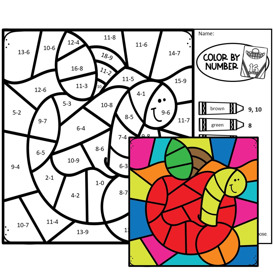 Back to school color by number subtraction facts practice made by teachers