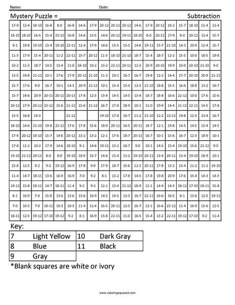 Elephant coloring page subtraction