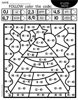 Christmas coloring pages for subtraction facts