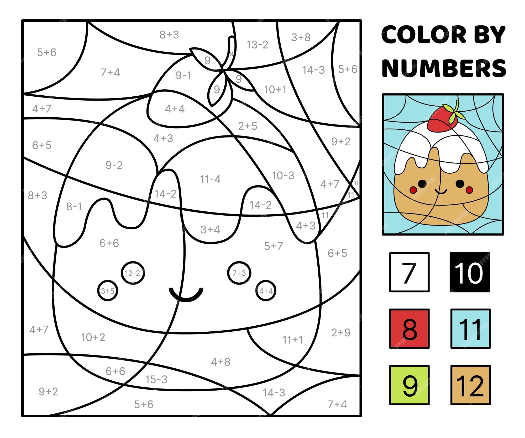 Premium vector cake solve the problem color the picture addition subtraction coloring book vector