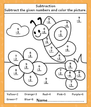 Color by subtraction free printable worksheets for kids