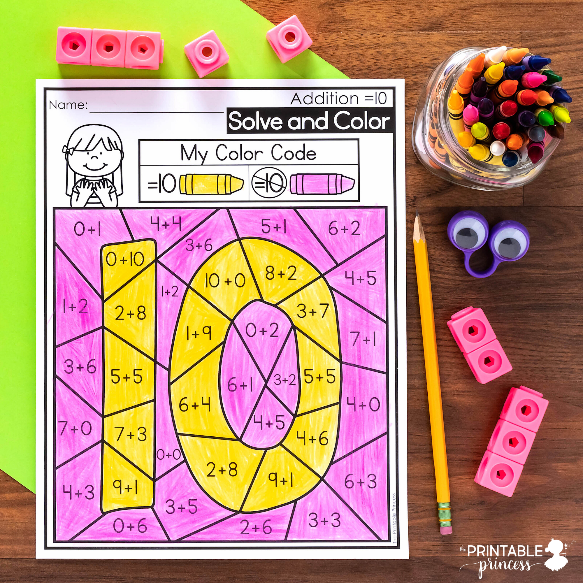 Solve and color addition and subtraction coloring pages