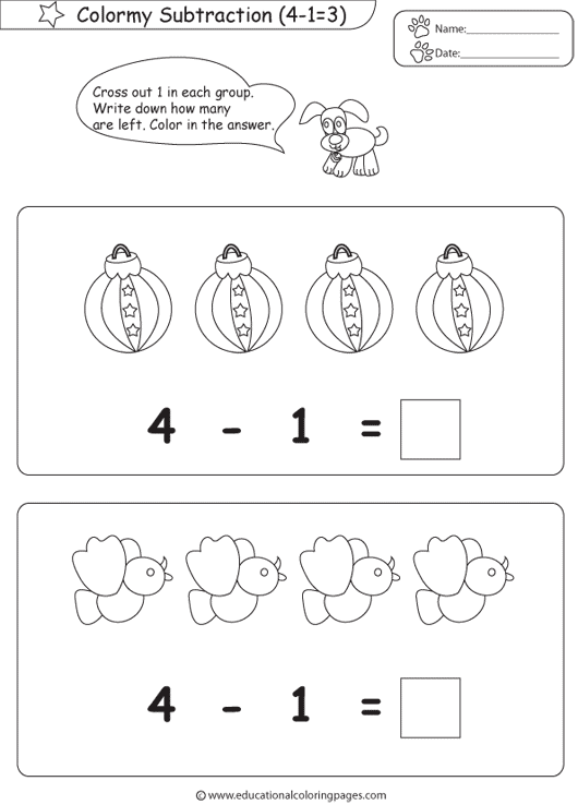 Subtraction coloring pages