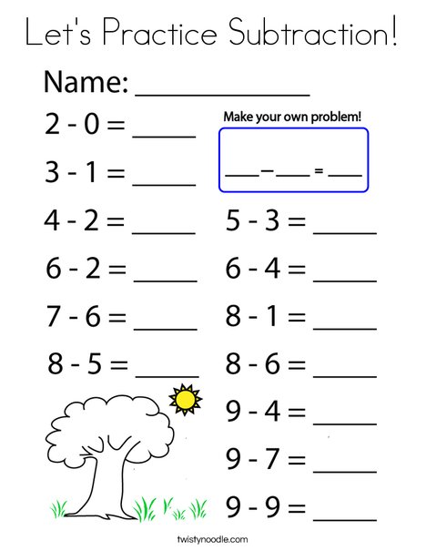 Lets practice subtraction coloring page