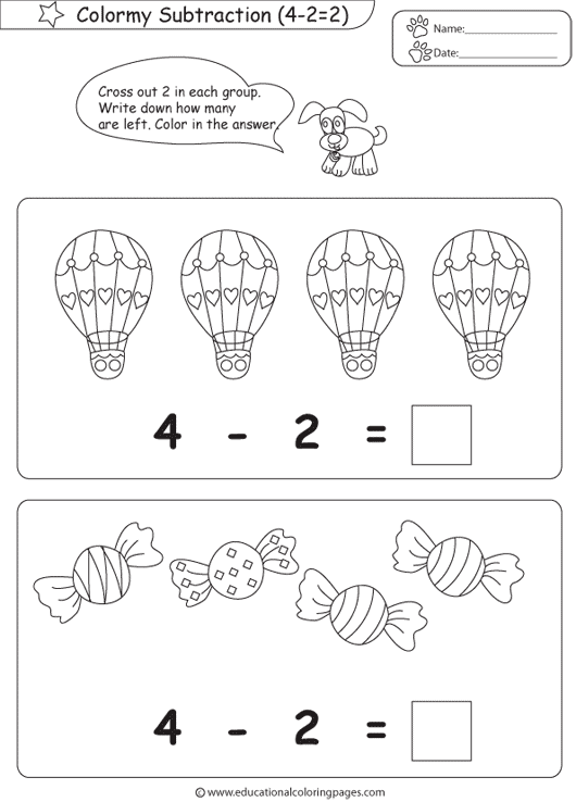 Subtraction coloring pages
