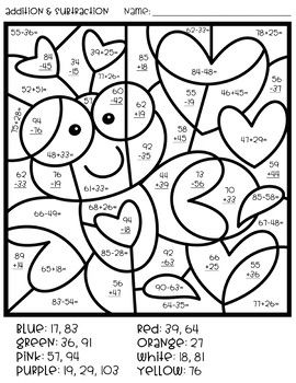 Digit subtraction coloring worksheets