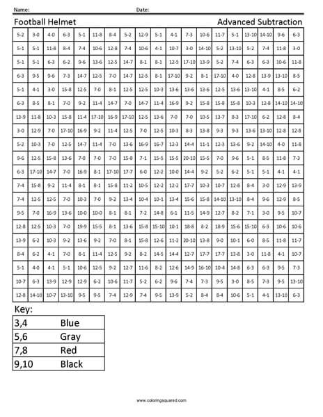 Football subtraction coloring page