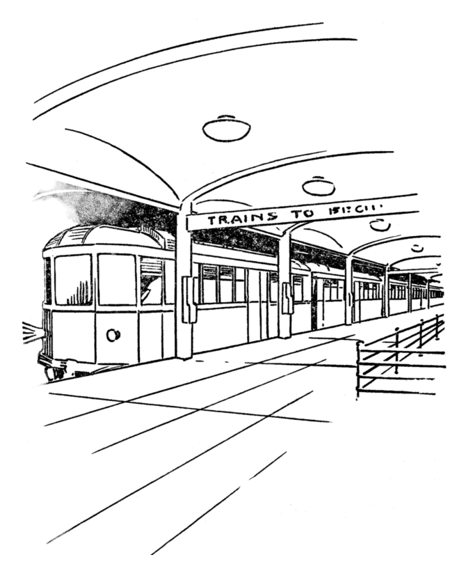 Train and railroad coloring pages