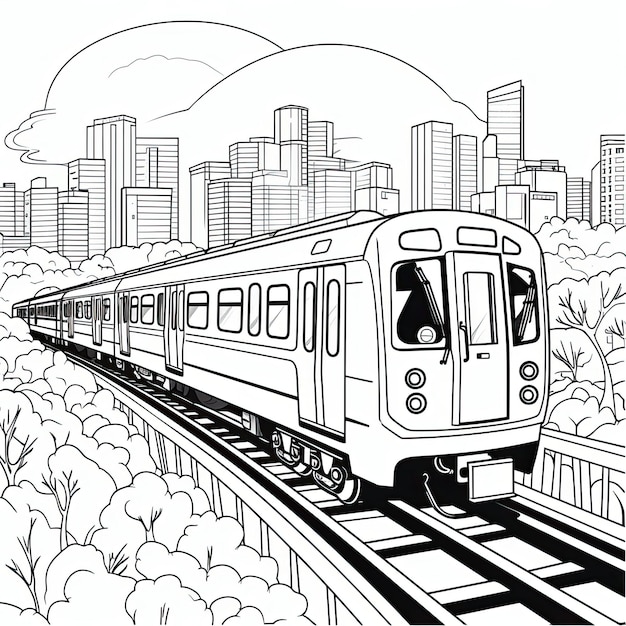 Premium ai image black and white coloring picture of a subway train