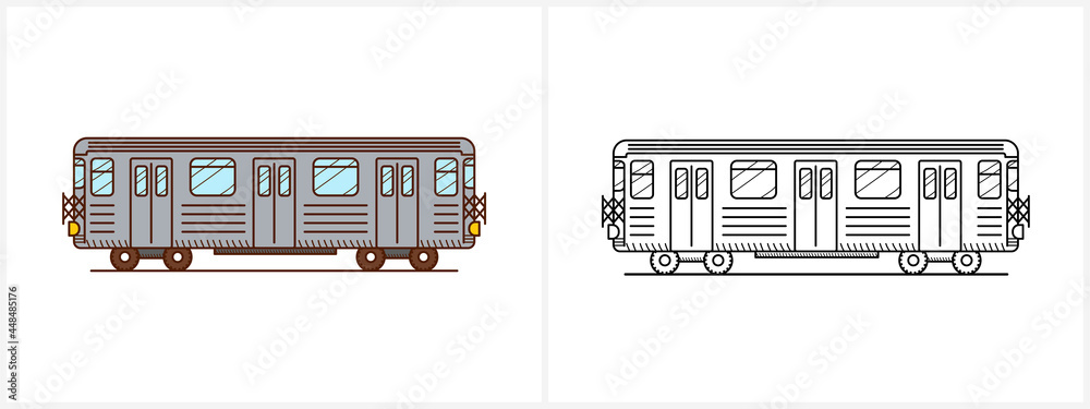 Metro train coloring page subway metro side view vector