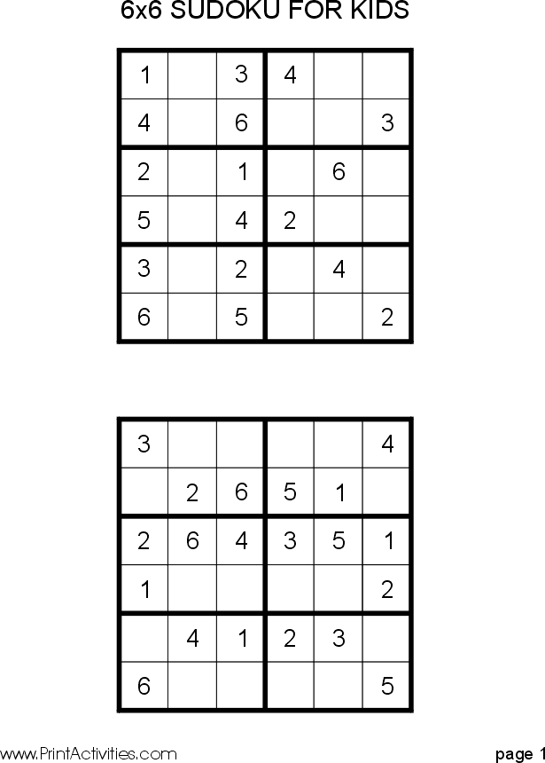 Free kid sudoku puzzle x page