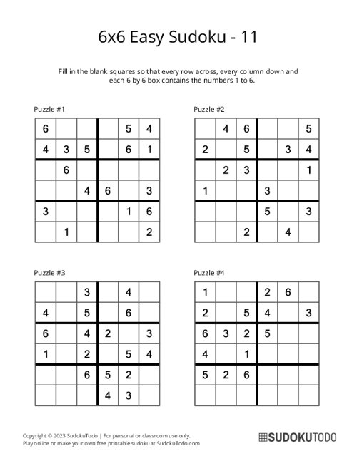 Page printable sudoku puzzles