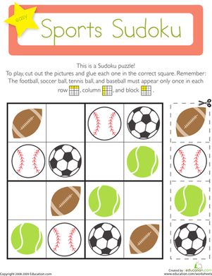 Sports sudoku worksheet education sudoku pattern worksheets for kindergarten puzzles for kids