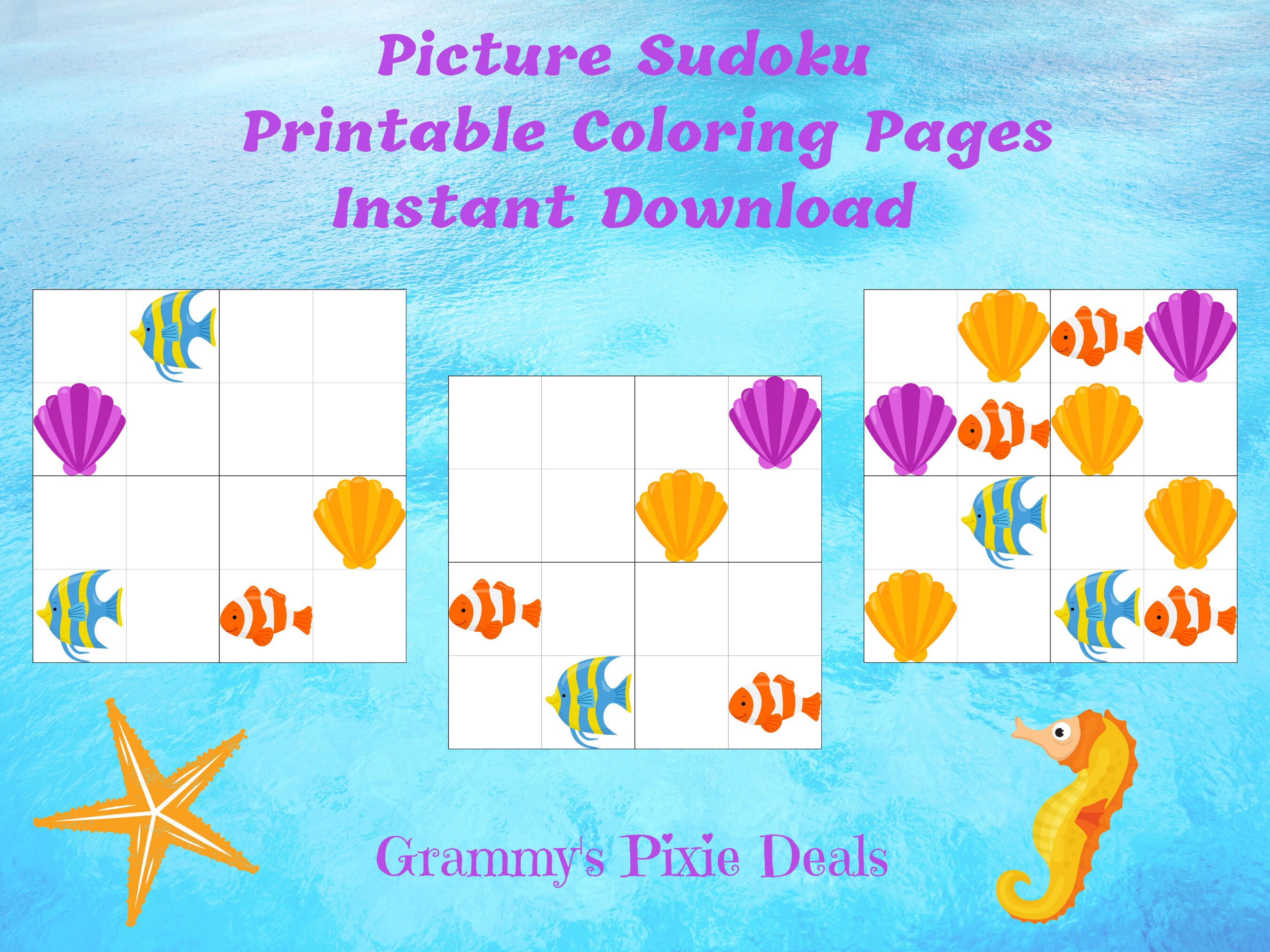 Picture sea sudoku coloring pages printable sea sudoku