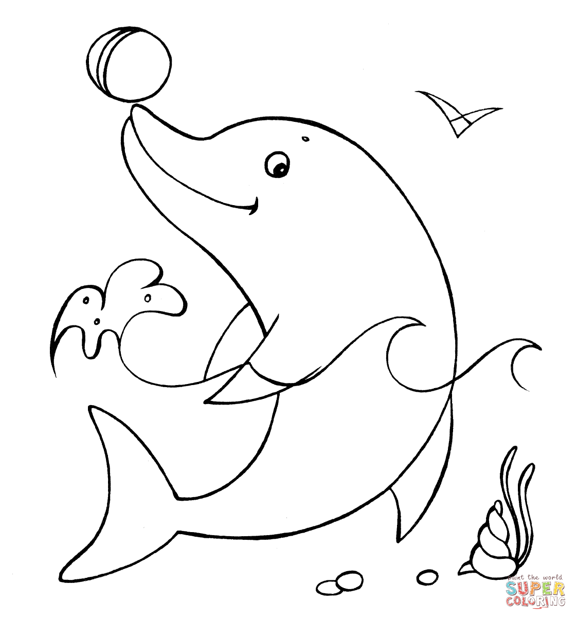 Dolphin with the ball coloring page free printable coloring pages