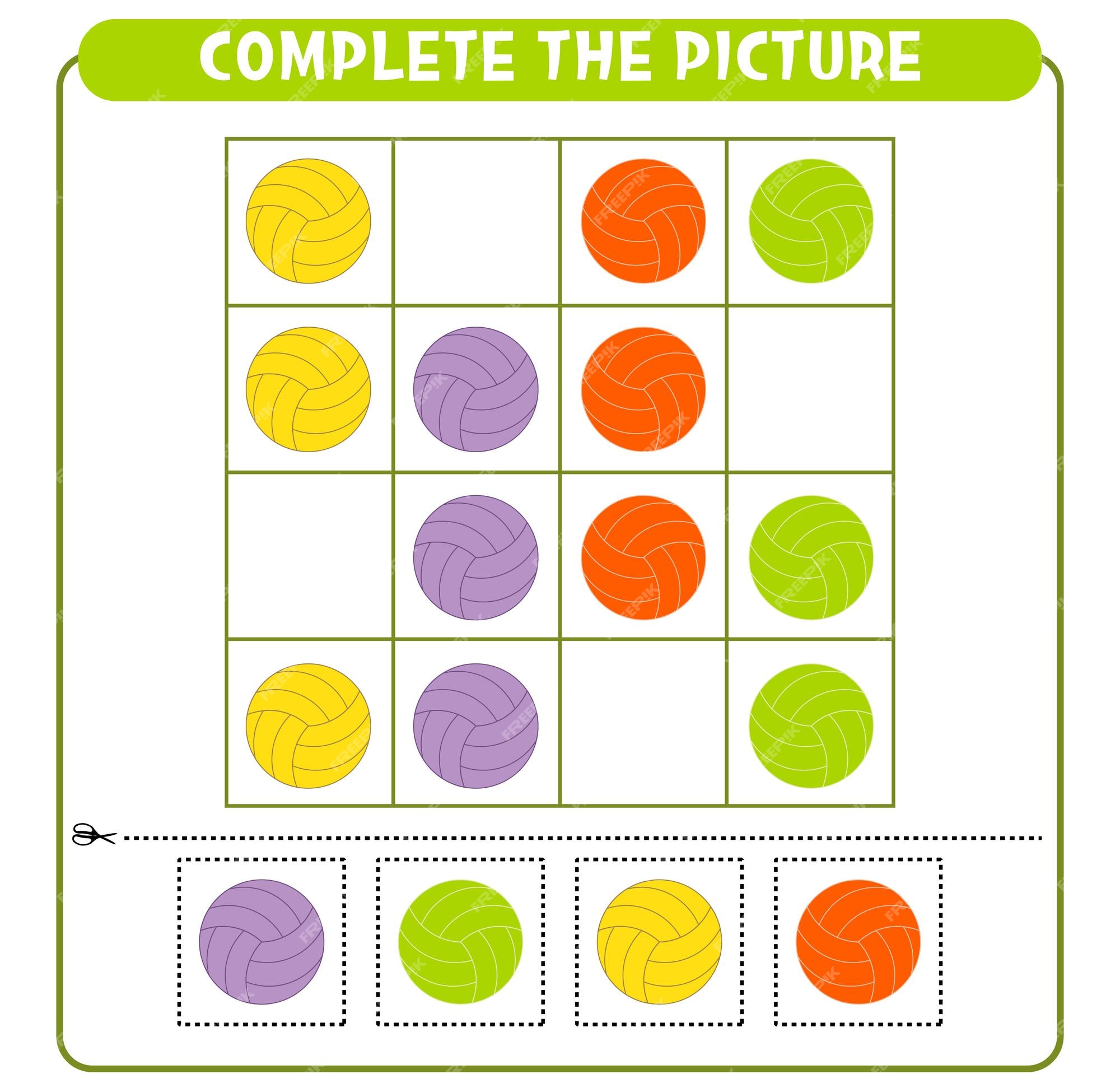 Premium vector plete the picture colorful balls educational game worksheet for kids sudoku