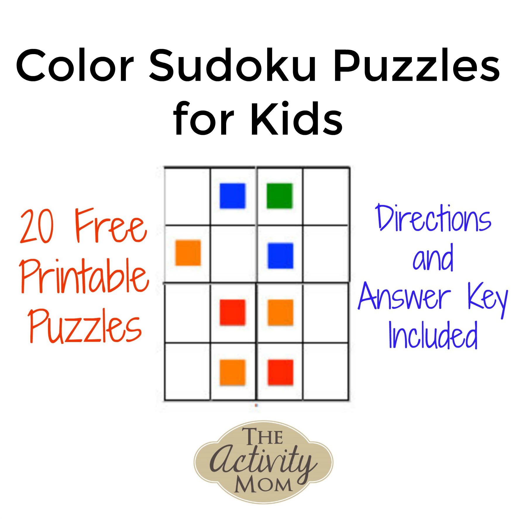 Free printable color sudoku puzzles for kids