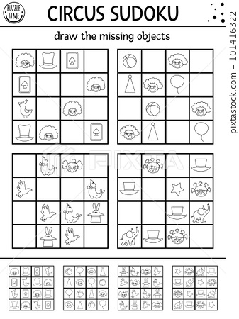 Vector circus black and white sudoku puzzle for