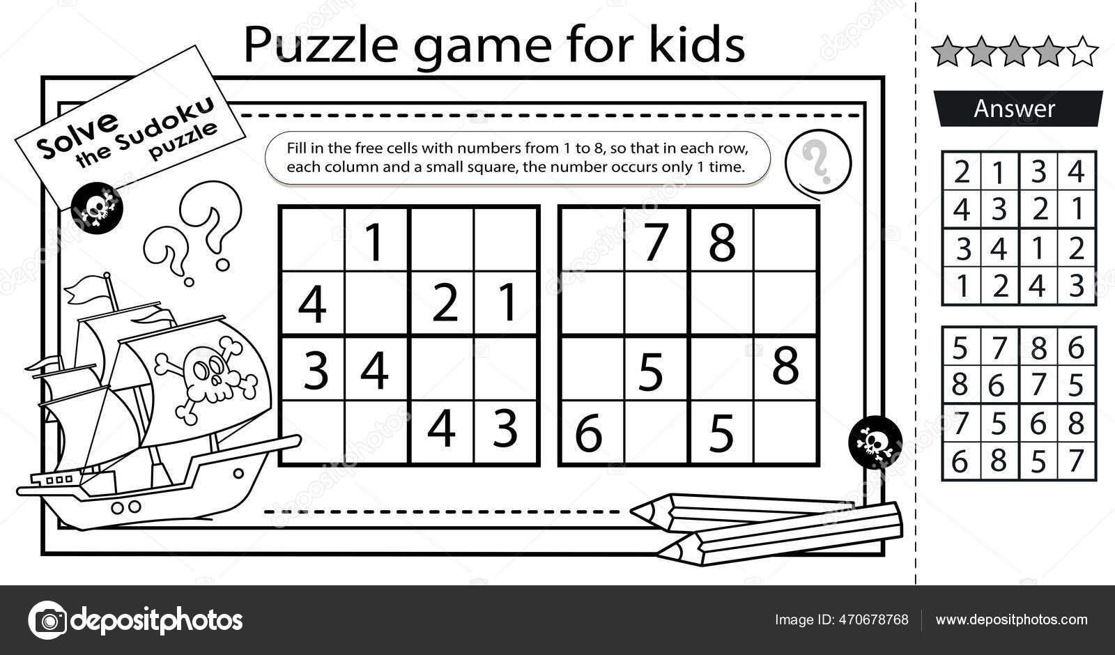 Solve pirate sudoku puzzle logic puzzle kids education game children stock vector by oleon