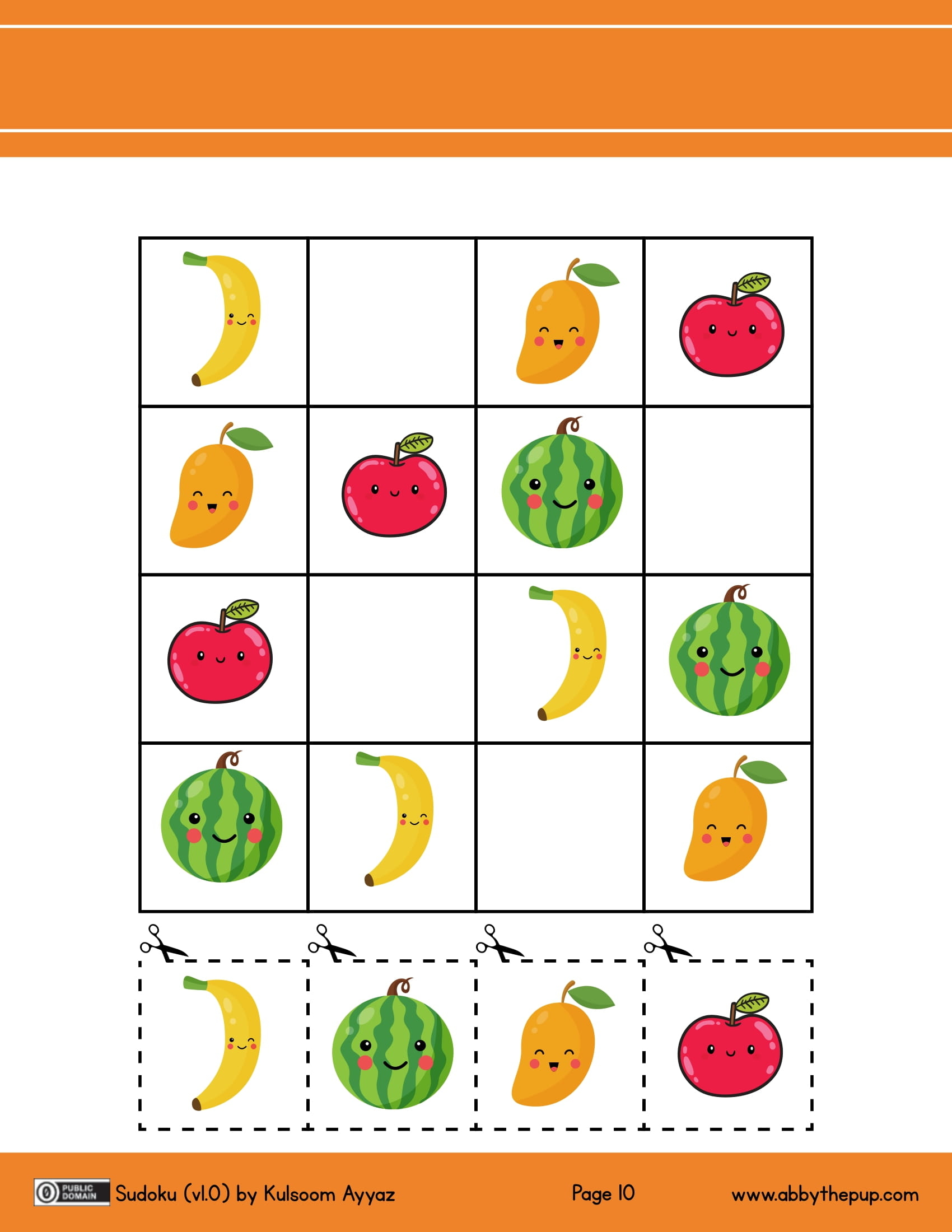 Picture sudoku with fruits free printable puzzle games