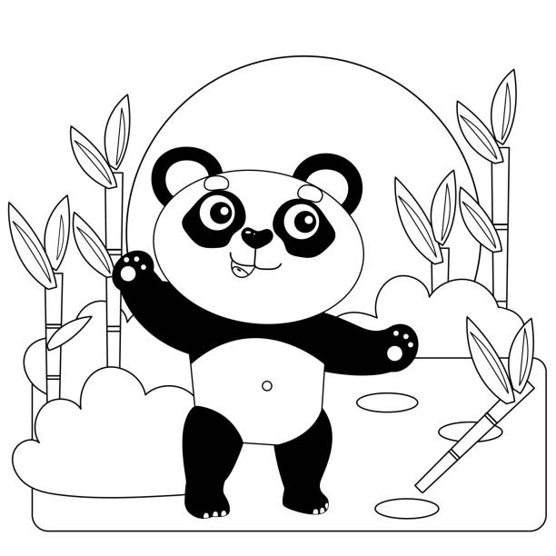 Bamboo panda coloring page stock illustrations royalty