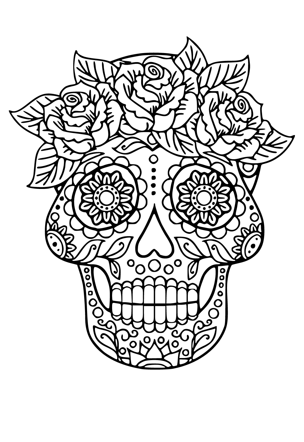 Free printable sugar skull roses coloring page sheet and picture for adults and kids girls and boys