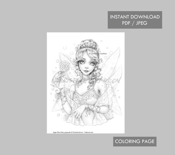 Sugar plum fairy coloring page grayscale illustration instant download printable file jpeg and pdf