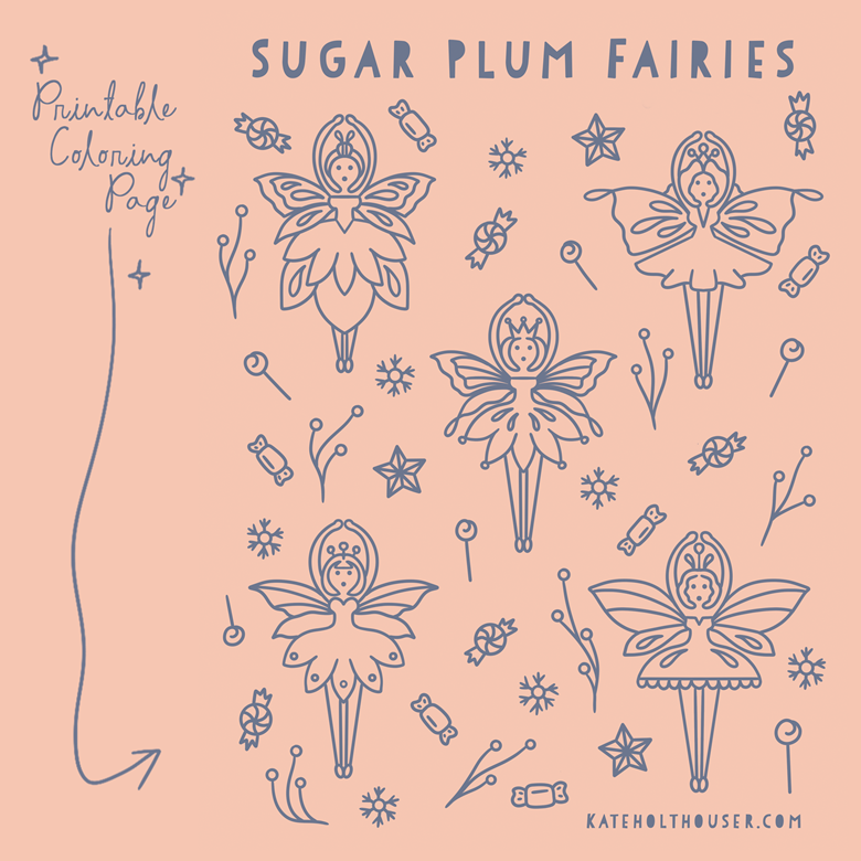 Sugar plum fairies coloring page