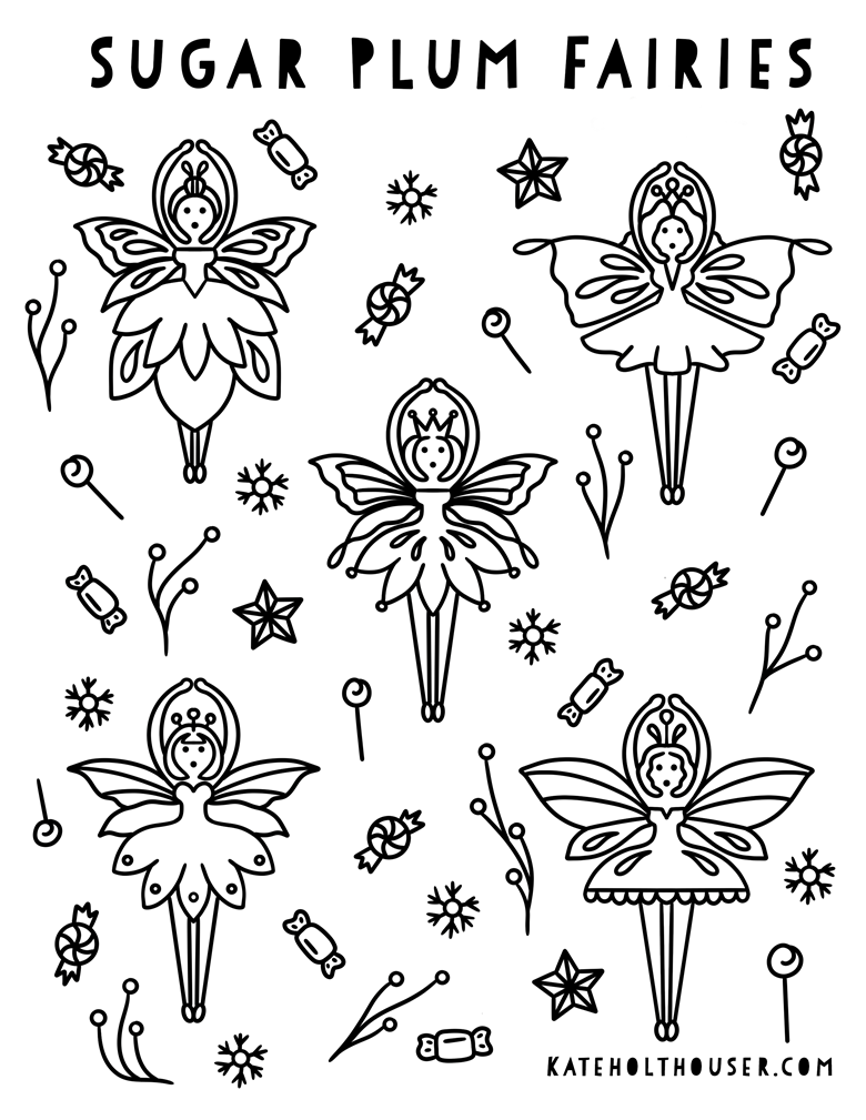 Sugar plum fairies coloring page