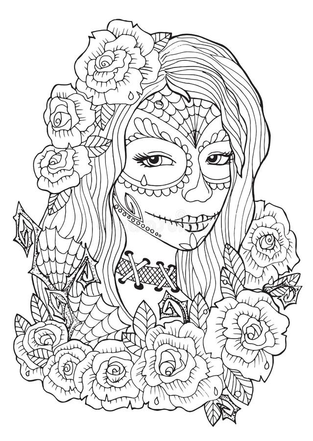 Day of the dead coloring pages for adults stock vector