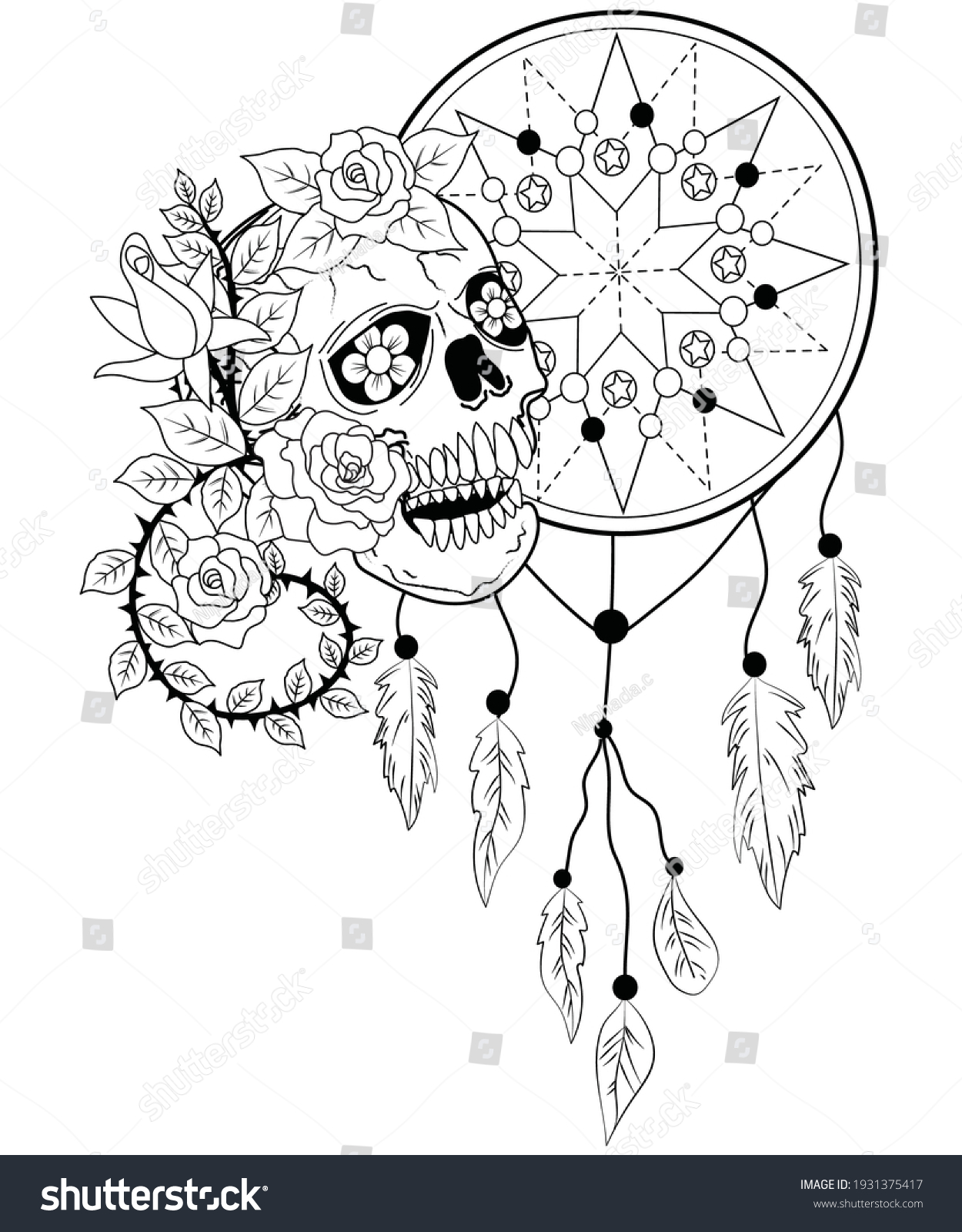 Sugar skull dream catcher flowers vector stock vector royalty free