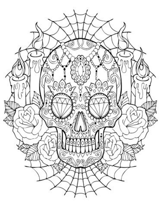 Sugar skull coloring pages for adults instant download