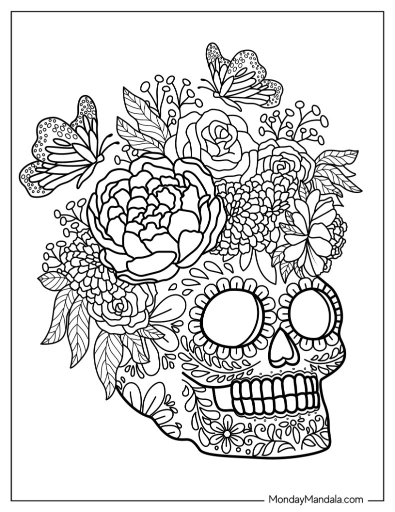 Sugar skulls coloring pages free pdf printables