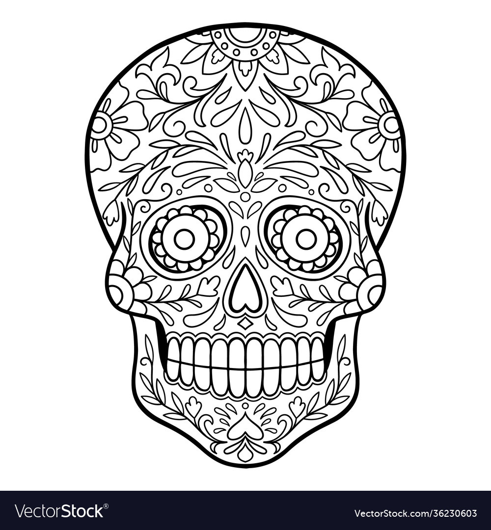 Mexican skull coloring page royalty free vector image