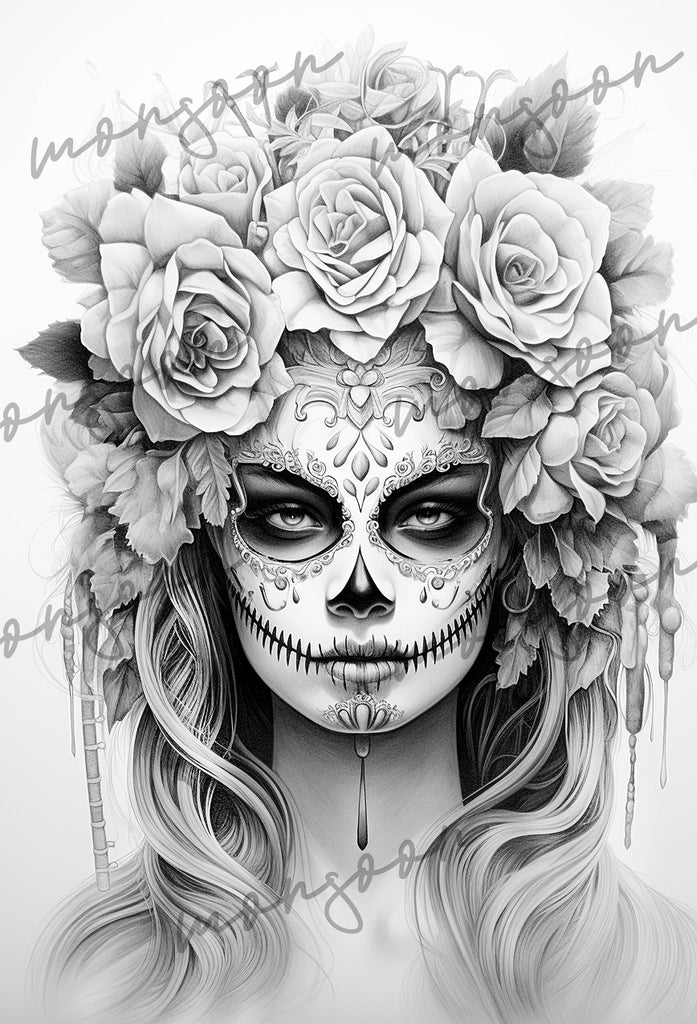 Creepy girls sugar skulls coloring book digital â monsoon publishing usa