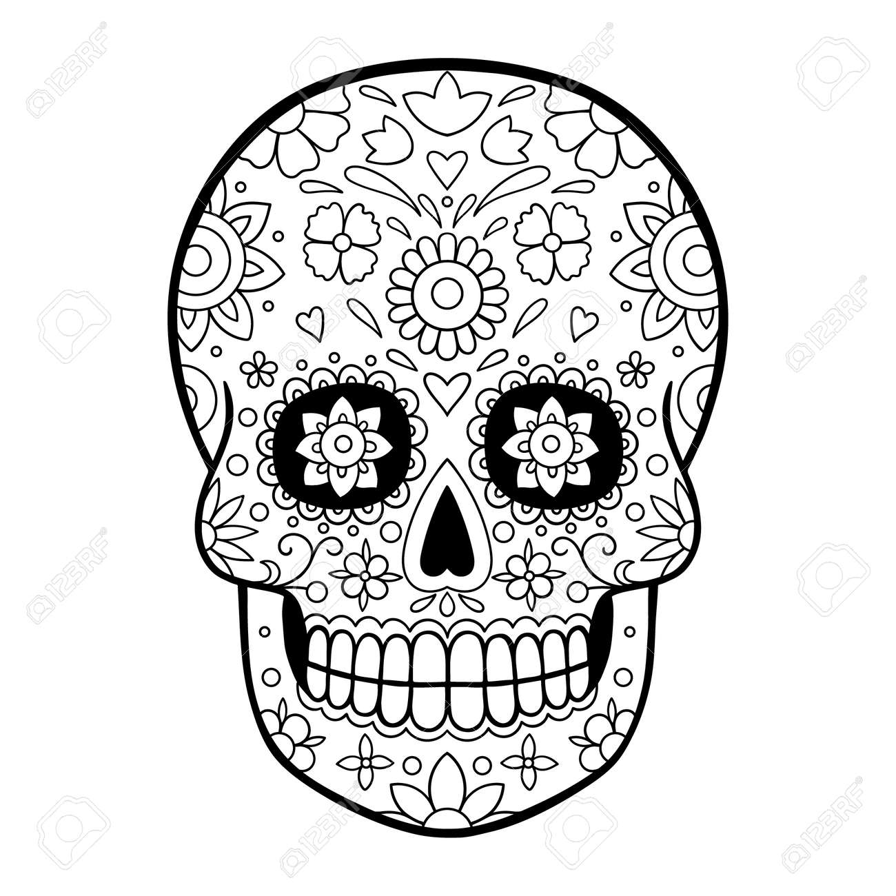 Sugar skull coloring page day of the dead sugar skull with floral ornament royalty free svg cliparts vectors and stock illustration image