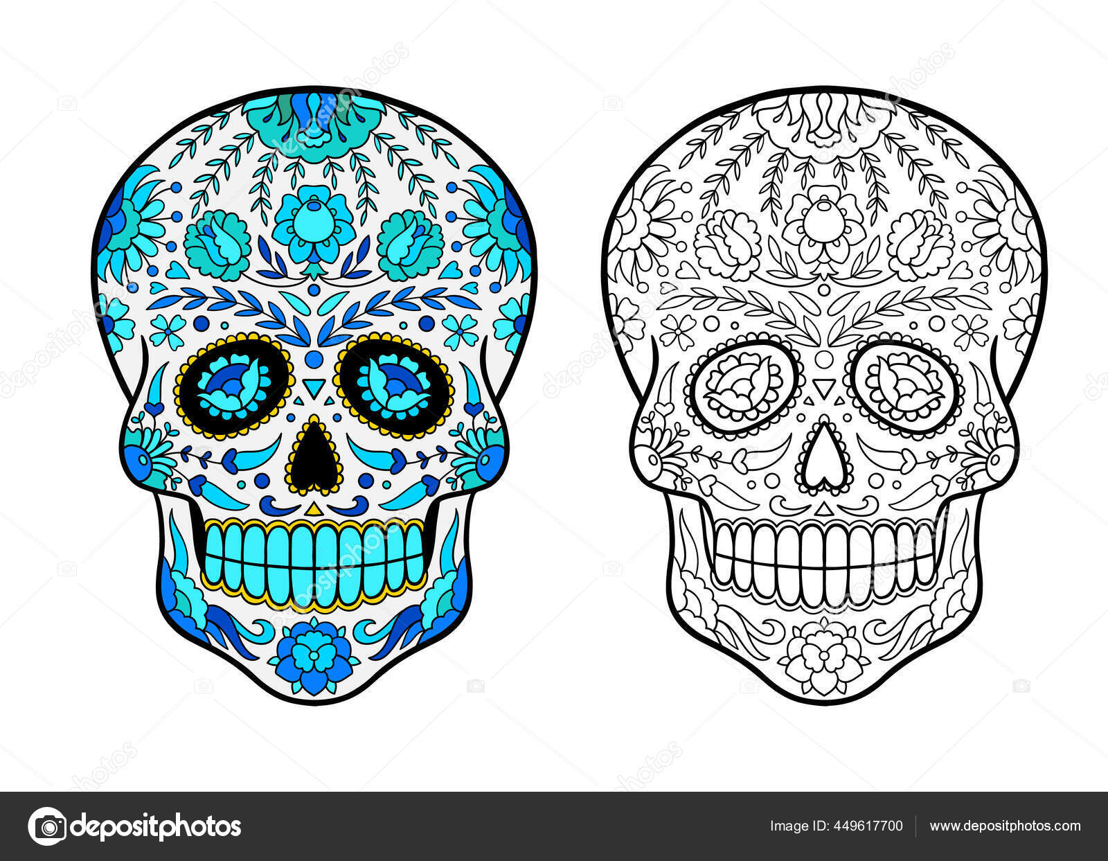 Sugar skull coloring page mexican day dead celebration stock vector by inshna