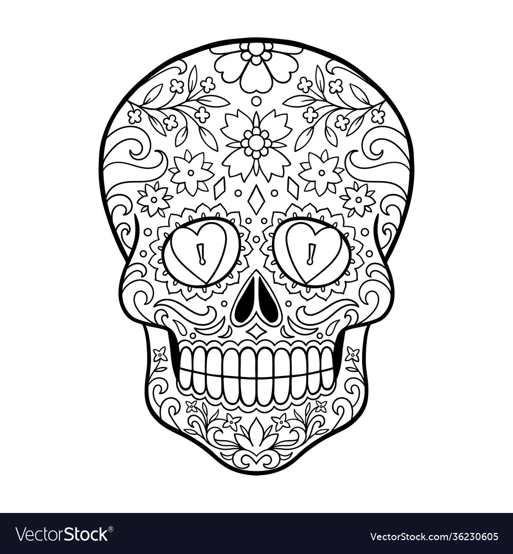 Sugar skull day death mexican coloring royalty free vector