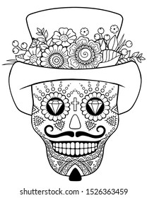 Coloring pages adult day dead sugar stock vector royalty free