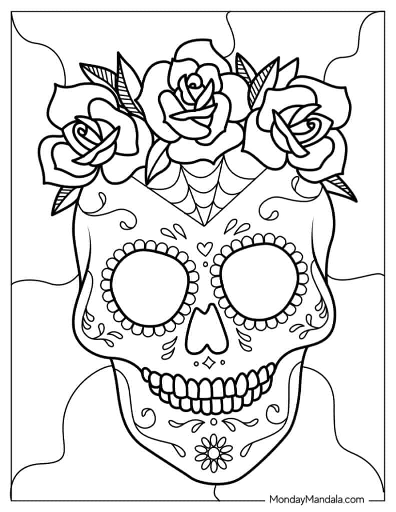 Sugar skulls coloring pages free pdf printables