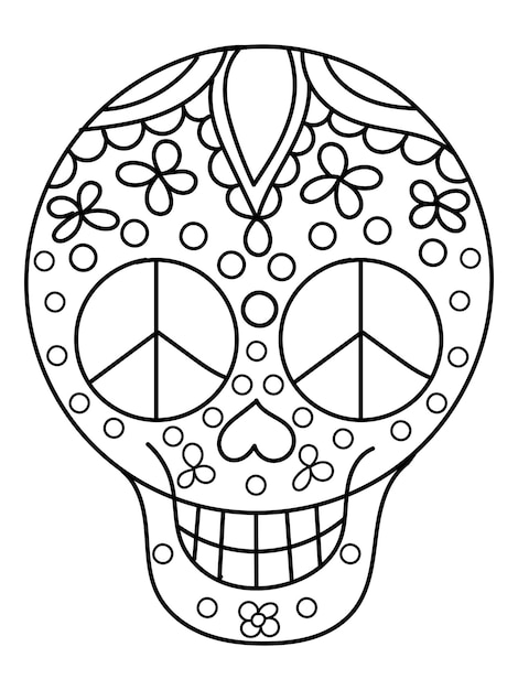 Premium vector day of the dead sugar skull coloring page